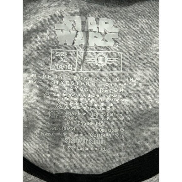 Star Wars Rebel NWT Womens Black and Grey Raglan Shirt SZ XL - Picture 5 of 8